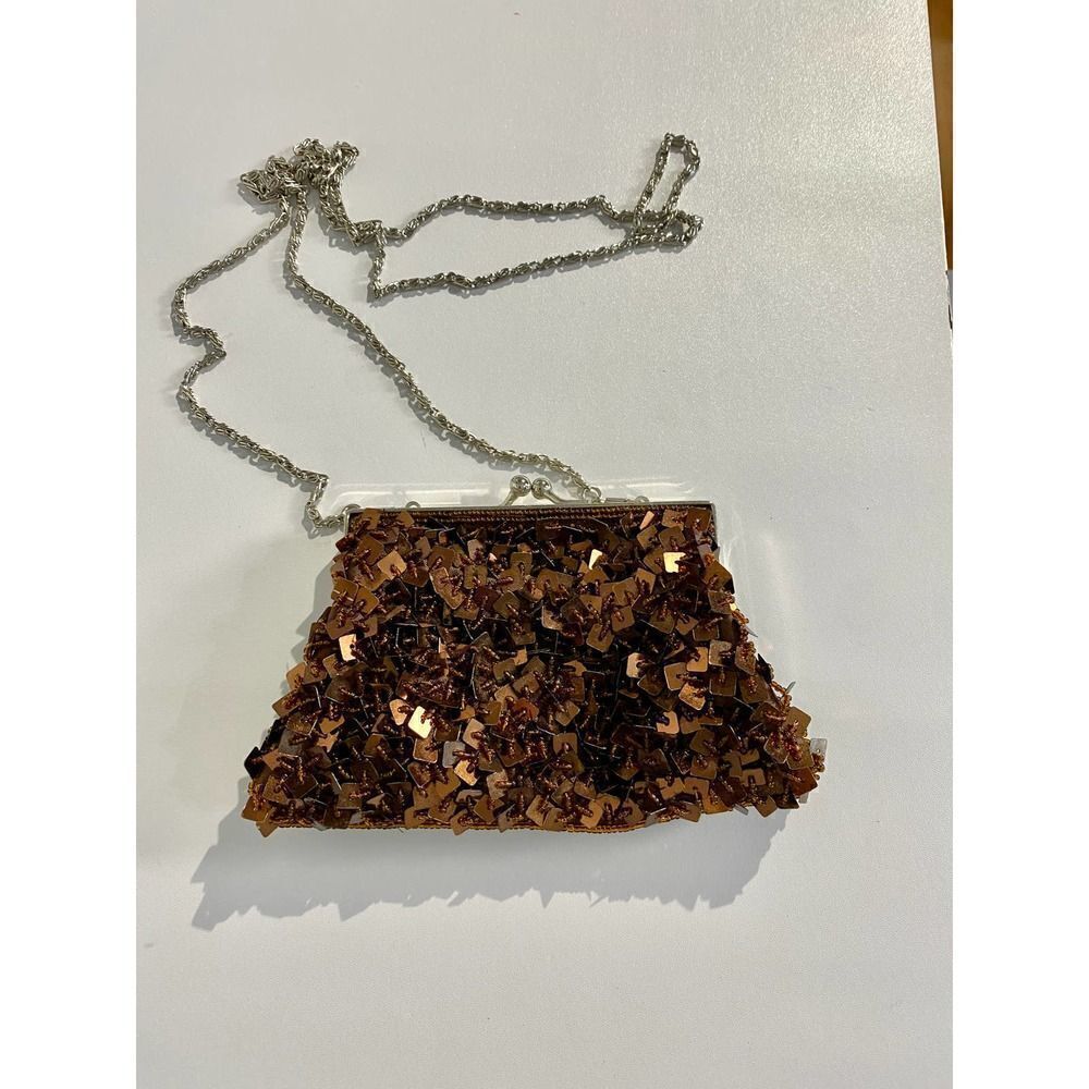 Bijoux Terner Brown Sequin Embellished Chain Crossbody Bag